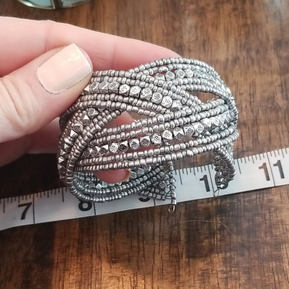 Silver beaded cuff